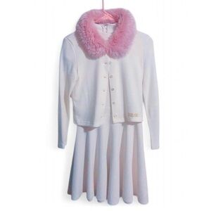 Milk [Japanese Brand] Fluffy Pink Collar Cardigan + Dress Set